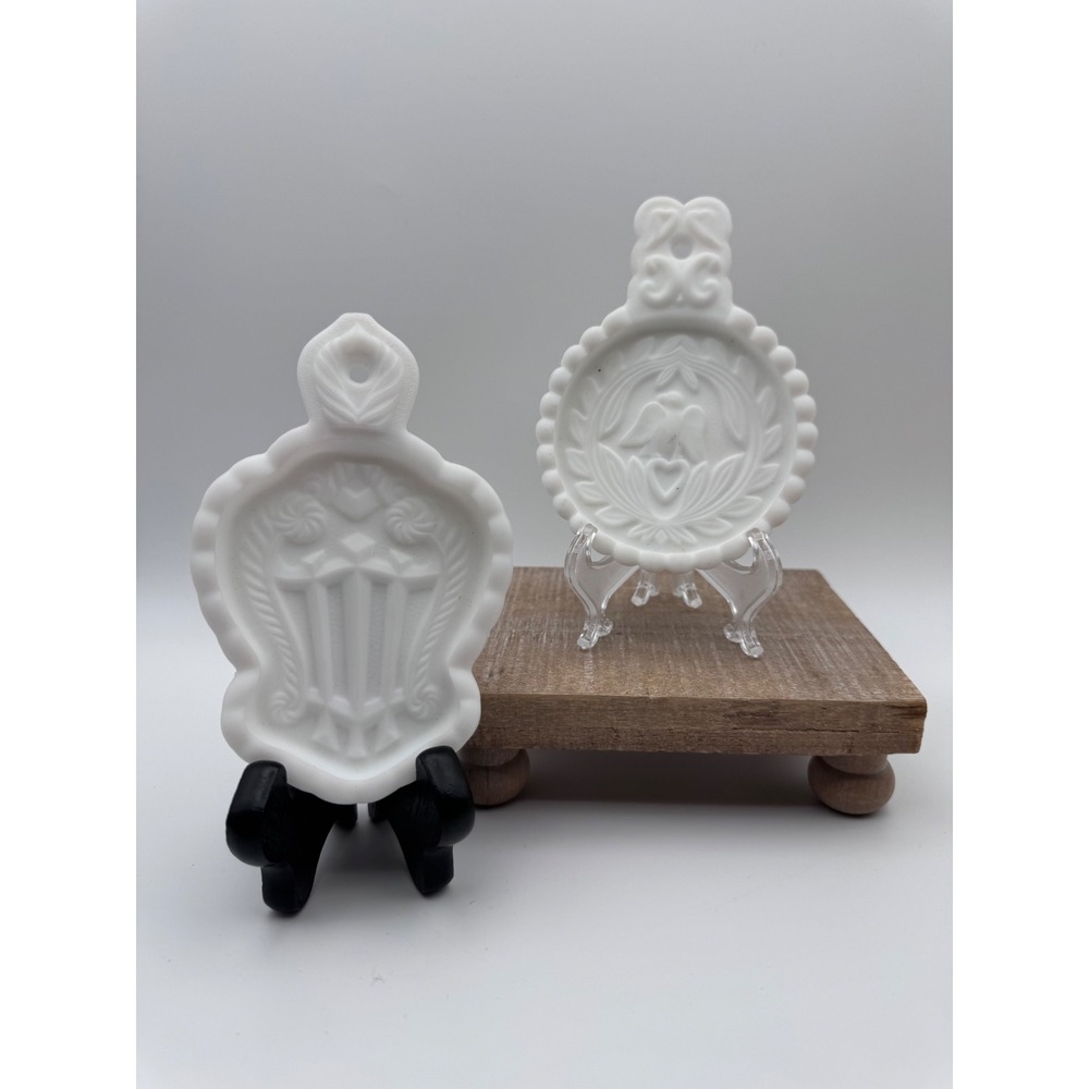Vintage Imperial Glass Milk Glass Butter Molds Bird Heart Shield Set of 2 White